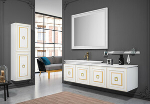 Casa Padrino Luxus Badezimmer Set Wei / Gold - 1 Waschtisch mit Waschbecken & 1 Wandspiegel & 1 Wandschrank - Luxus Badezimmer Mbel