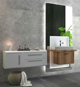 Casa Padrino Luxus Badezimmer Set Braun / Wei - 1 Waschtisch und 1 Waschbecken und 1 LED Wandspiegel und 1 Hngeschrank - Luxus Badezimmermbel
