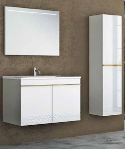 Casa Padrino Luxus Badezimmer Set Wei / Gold - 1 Waschtisch und 1 Waschbecken und 1 LED Wandspiegel und 1 Hngeschrank - Luxus Kollektion