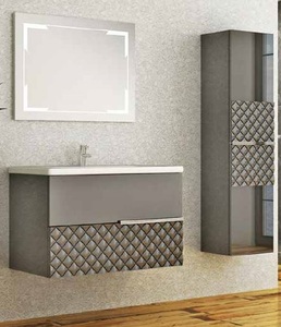 Casa Padrino Luxus Badezimmer Set Grau / Schwarz - 1 Waschtisch und 1 Waschbecken und 1 LED Wandspiegel und 1 Hngeschrank - Luxus Kollektion