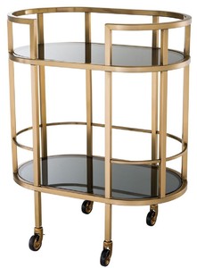Casa Padrino Luxus Servierwagen Messingfarben / Schwarz 70 x 43 x H. 81 cm - Edelstahl Trolley mit get�nten Glasscheiben - Luxus Accessoires