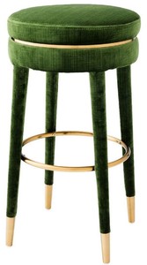 Casa Padrino Luxus Barhocker Grn / Messing  41 x H. 78 cm - Runder Samt Hocker - Luxus Mbel