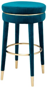Casa Padrino Luxus Barhocker Blau / Messing  41 x H. 78 cm - Runder Samt Hocker - Luxus M�bel