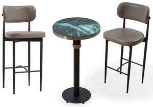 Casa Padrino Luxus Barm�bel Set Grau / Schwarz - 1 Bartisch & 2 Barst�hle