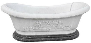 Casa Padrino Luxus Barock Badewanne Weiß / Schwarz 180 cm - Freistehende Marmor Badewanne - Bad Accessoires - Edel & Prunkvoll
