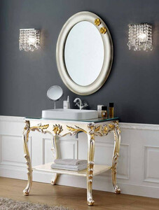 Casa Padrino Luxus Barock Badezimmer Set Silber / Gold - 1 Waschtisch & 1 Wandspiegel - Badezimmer Mbel im Barockstil - Edel & Prunkvoll
