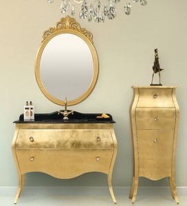 Casa Padrino Luxus Barock Badezimmer Set Schwarz / Gold - 1 Waschtisch & 1 Waschbecken & 1 Wandspiegel & 1 Kommode - Edel & Prunkvoll - Luxus Qualitt