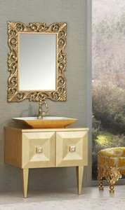 Casa Padrino Luxus Barock Badezimmer Set Gold - Waschtisch mit Waschbecken und Wandspiegel - Barock Badezimmermöbel - Edel & Prunkvoll