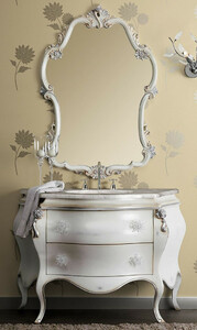 Casa Padrino Luxus Barock Badezimmer Set Wei� / Silber - 1 Barock Waschtisch & 1 Barock Wandspiegel - Luxus Badezimmer M�bel im Barockstil - Barock M�bel - Luxus Qualit�t - Made in Italy