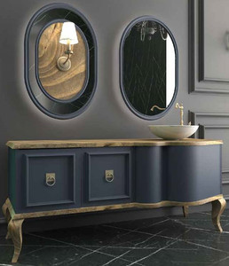 Casa Padrino Luxus Barock Badezimmer Set Naturfarben / Blau - 1 Waschtisch mit 2 Tren und 1 Waschbecken und 2 Wandspiegel - Prunkvolle Badezimmermbel