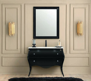 Casa Padrino Luxus Barock Badezimmer Set Schwarz / Wei - 1 Waschtisch & 1 Waschbecken & 1 Wandspiegel - Badezimmer Mbel im Barockstil