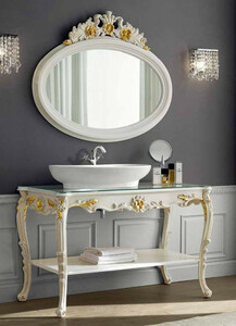 Casa Padrino Luxus Barock Badezimmer Set Elfenbeinfarben / Gold - 1 Waschtisch & 1 Wandspiegel - Badezimmer Mbel im Barockstil - Edel & Prunkvoll