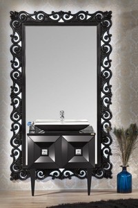 Casa Padrino Luxus Barock Badezimmer Set Schwarz - Waschtisch mit Waschbecken und Wandspiegel - Prunkvolle Badezimmermbel im Barockstil