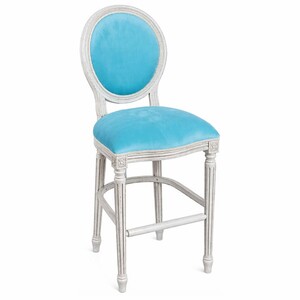 Casa Padrino Luxus Barock Barstuhl Hellblau / Hellgrau H. 127 cm - Barock Bar M�bel