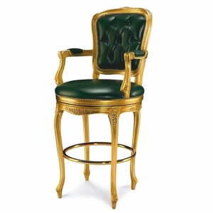 Casa Padrino Luxus Barock Barstuhl mit Armlehnen Dunkelgr�n / Gold - Made in Italy