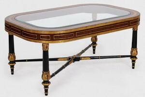 Casa Padrino Luxus Barock Couchtisch Braun / Schwarz / Gold 122 x 81 x H. 56 cm - Edler Massivholz Wohnzimmertisch mit Glasplatte - Barock M�bel