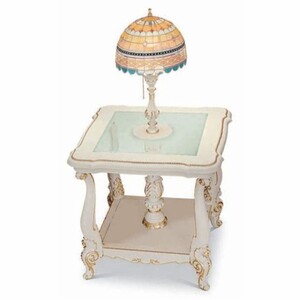 Casa Padrino Luxus Barock Beistelltisch mit Tiffany Tischleuchte Wei� / Gold H. 115 cm - Made in Italy