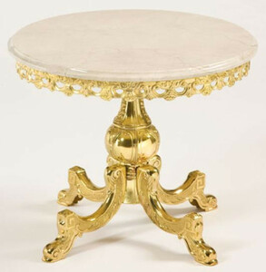 Casa Padrino Luxus Barock Beistelltisch Gold / Cremefarben  52 x H. 50 cm - Runder Messing Tisch mit Marmorplatte - Barock Wohnzimmer Mbel - Luxus Qualitt