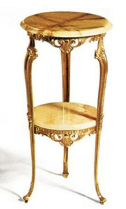 Casa Padrino Luxus Barock Beistelltisch Gold / Beigefarben  35 x H. 72 cm - Runder Messing Tisch mit Marmorplatten - Barock Wohnzimmer Mbel - Luxus Qualitt