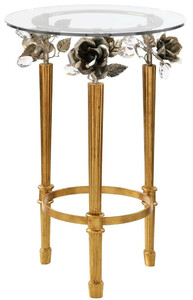 Casa Padrino Luxus Jugendstil Beistelltisch Gold  46 x H. 70 cm - Runder Tisch mit Glasplatte dekorativen Rosen und Swarovski Kristallglas - Barock & Jugendstil Wohnzimmer Mbel
