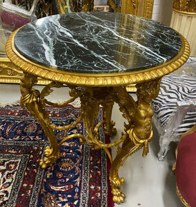 Casa Padrino Luxus Barock Beistelltisch Gold / Schwarz - Prunkvoller runder Bronze Tisch mit Marmorplatte - Luxus Mbel im Barockstil - Barockstil Wohnzimmer Mbel - Barock Mbel - Edel & Prunkvoll