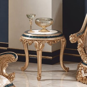 Casa Padrino Luxus Barock Beistelltisch Wei� / Beige / Gr�n / Gold H. 70 cm - Barock M�bel