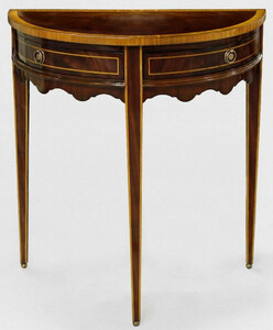 Casa Padrino Luxus Barock Beistelltisch Dunkelbraun / Hellbraun 71 x 36 x H. 74 cm - Halbrunder Mahagoni Tisch mit 2 Schubladen - Nachttisch - Nachtkommode - Barock M�bel