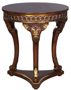 Casa Padrino Luxus Barock Beistelltisch Braun / Gold - Runder Massivholz Tisch im Barockstil - Prunkvolle Barock Wohnzimmer Mbel