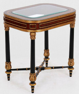 Casa Padrino Luxus Barock Beistelltisch Braun / Schwarz / Gold 61 x 46 x H. 65 cm - Edler Massivholz Tisch mit Glasplatte - Barock M�bel