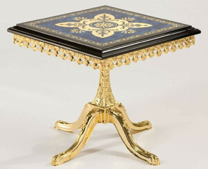 Casa Padrino Luxus Barock Beistelltisch Schwarz / Blau / Gold 53 x 53 x H. 50 cm - Edler Messing Tisch mit Massivholz Tischplatte - Barock Wohnzimmer Mbel