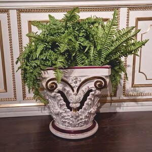 Casa Padrino Luxus Barock Blumentopf Wei / Lila H. 45 cm - Made in Italy