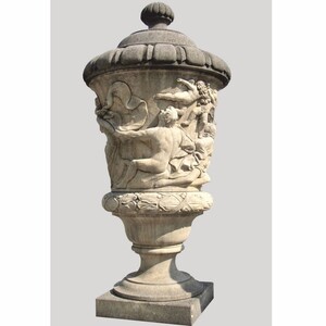 Casa Padrino Luxus Barock Stein Blumenvase mit Deckel Antik Grau H. 160 cm - Made in Italy