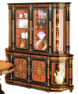Casa Padrino Luxus Barock Boulle Esszimmerschrank Schwarz / Rot / Gold 228 x 49 x H. 237 cm - Handgefertigter Massivholz Schrank - Barock Esszimmer K�chen M�bel - Edel & Prunkvoll