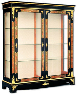 Casa Padrino Luxus Barock Boulle Vitrine Schwarz / Rot / Gold 152 x 45 x H. 172 cm - Handgefertigter Massivholz Vitrinenschrank mit 2 Türen - Edle Barock Möbel