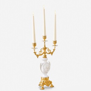 Casa Padrino Luxus Barock Kerzenhalter Gold / Wei� H. 40 cm - Made in Italy