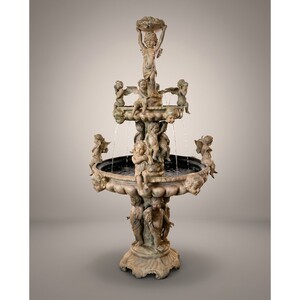 Casa Padrino Luxus Barock Bronze Springbrunnen Engel Beige  145 x H. 250 cm - Prunkvoller Gartenbrunnen - Garten Deko Brunnen