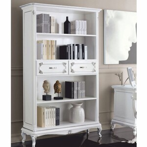 Casa Padrino Luxus Barock B�cherschrank Wei� / Silber 132 x H. 211 cm - Made in Italy