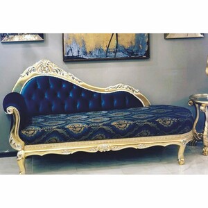 Casa Padrino Luxus Barock Chaiselongue Dunkelblau / Gold 220 cm - Barockstil M�bel