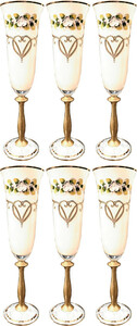 Casa Padrino Luxus Jugendstil Champagnerglas 6er Set Wei� / Mehrfarbig / Gold - Handgefertigte und handgravierte Champagnergl�ser mit 24 Karat Vergoldung - Hotel & Restaurant Accessoires