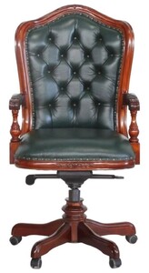 Casa Padrino Luxus Barock Chesterfield Echtleder Schreibtischstuhl Dunkelgr�n / Braun H. 123 cm - Barock B�ro M�bel