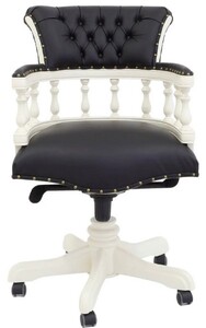 Casa Padrino Luxus Barock Chesterfield Echtleder Schreibtischstuhl Schwarz / Wei� H. 107 cm - Barock B�ro M�bel
