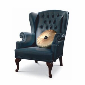 Casa Padrino Luxus Barock Chesterfield Echtleder Ohrensessel Blau / Dunkelbraun - Made in Italy