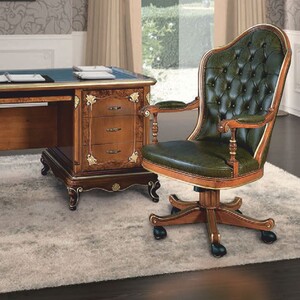 Casa Padrino Luxus Barock Chesterfield Leder Schreibtischstuhl Grn / Braun / Gold - Made in Italy