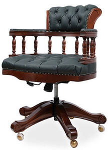 Casa Padrino Luxus Barock Chesterfield Leder Schreibtischstuhl Dunkelgr�n / Dunkelbraun - H�henverstellbarer Echtleder B�rostuhl - B�ro M�bel - Edel & Prunkvoll