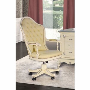 Casa Padrino Luxus Barock Chesterfield Leder Schreibtischstuhl Creme / Silber - Made in Italy