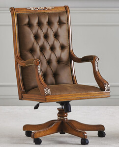 Casa Padrino Luxus Barock Chesterfield Leder Schreibtischstuhl Braun - Hhenverstellbarer Barockstil Brostuhl mit hochwertigem Echtleder - Barock Bro Mbel - Luxus Qualitt - Made in Italy