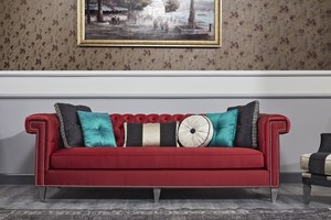 Casa Padrino Luxus Barock Chesterfield Sofa Rot / Silber 249 x 102 x H. 81 cm - Chesterfield Wohnzimmermbel