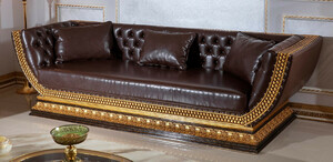 Casa Padrino Luxus Barock Chesterfield Sofa Dunkelbraun / Gold - Prunkvolles Wohnzimmer Sofa mit edlem Kunstleder - Barock Chesterfield Wohnzimmer Mbel