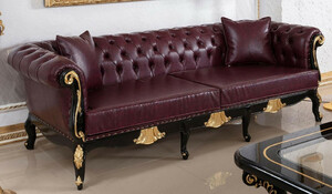 Casa Padrino Luxus Barock Chesterfield Leder Sofa Bordeauxrot / Schwarz / Gold - Prunkvolles Wohnzimmer Echtleder Sofa - Barock Chesterfield Leder Mbel - Luxus Mbel im Barockstil