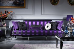 Casa Padrino Luxus Barock Sofa Lila / Schwarz / Silber 244 x 95 x H. 88 cm - Wohnzimmermbel im Barockstil